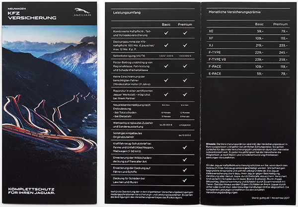 Jaguar car insurance brochure