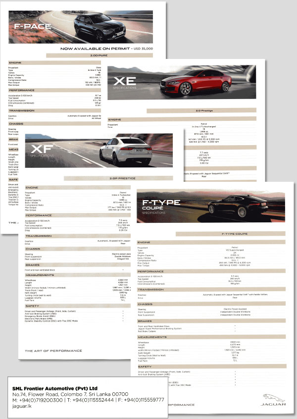 Produktblad Jaguar F-Pace, XE, XF, F-Type